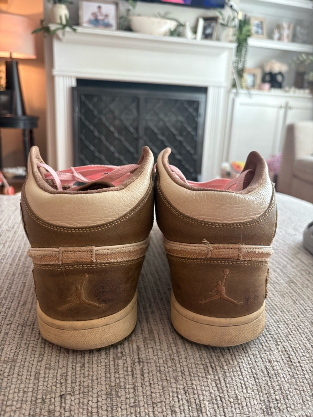 Women's Brown and White High-Top Sneakers with Pink Laces - Picture 6 of 6